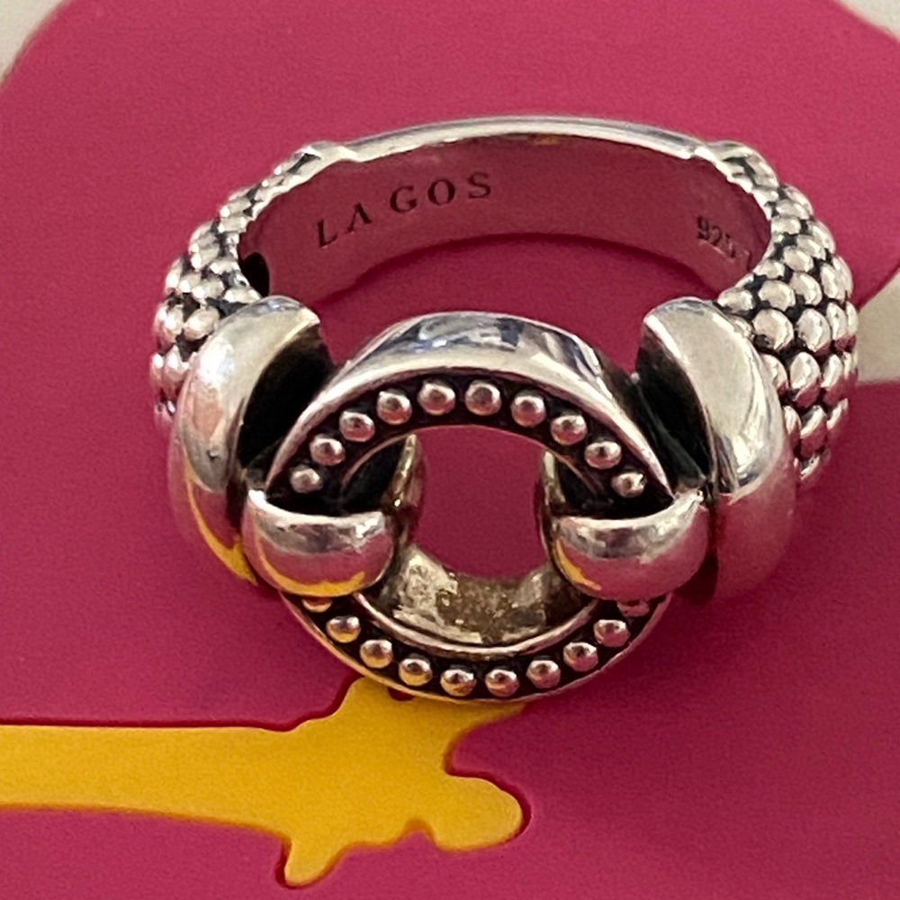 LAGOS Silver Caviar Enso Ring Size 7